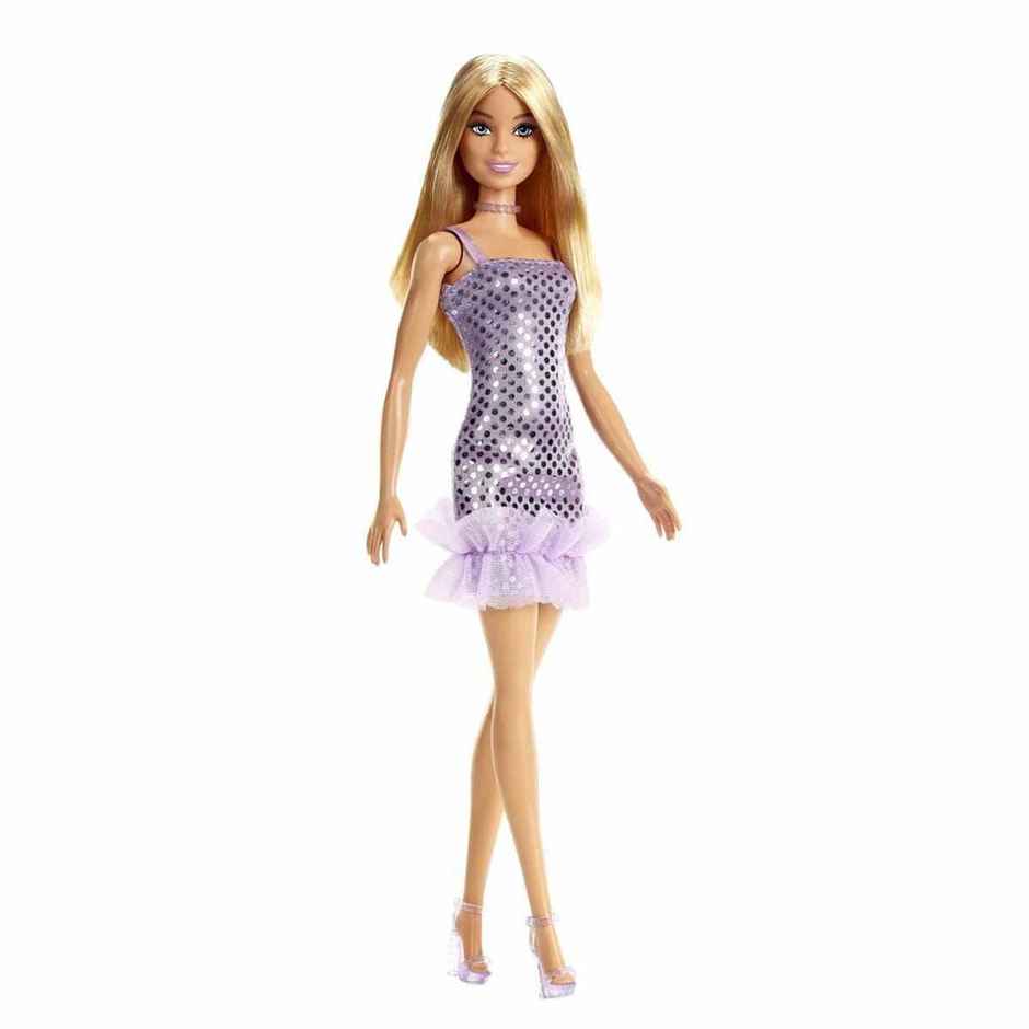 Mattel Barbie Doll Lavender Metallic Mini Dress, Trendy Clothes & Accessories,