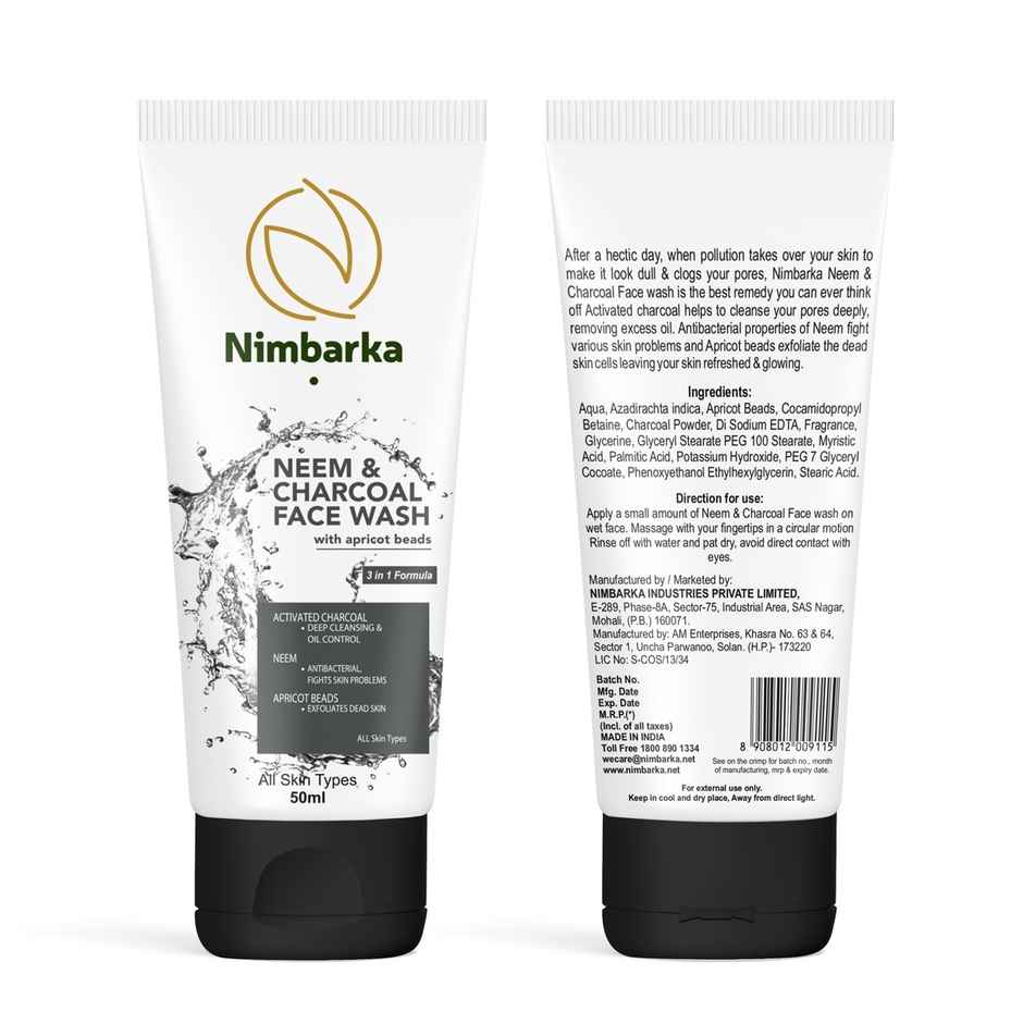 Nimbarka Neem Charcoal Face Wash Deep Cleansing Anti-Bacerial & Oil Control