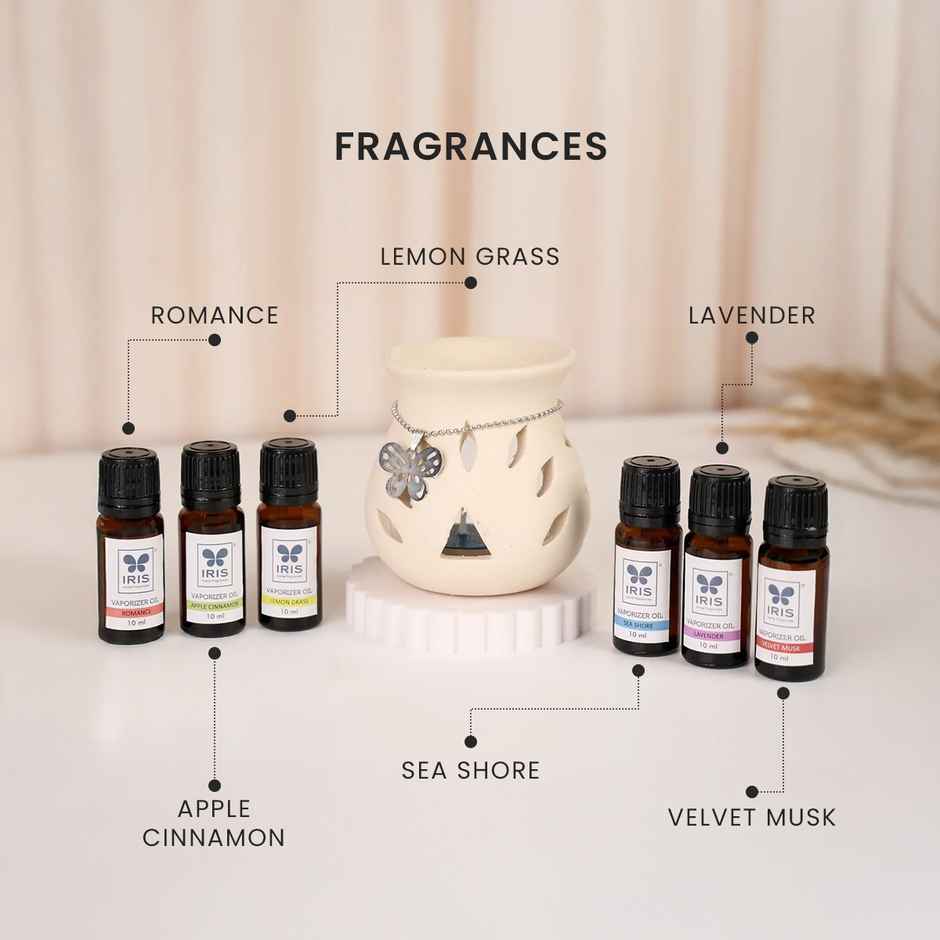 IRIS Fragrance Vaporizer Giftpack With 6 Assorted Oils And Tealights