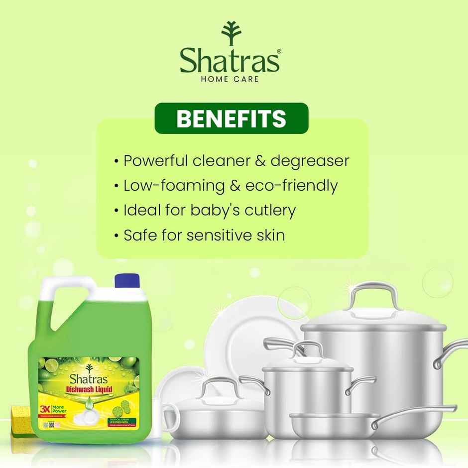 Shatras Liquid Dishwash Gel With Active Green Lime | Pack Of 2 | 5 L Each