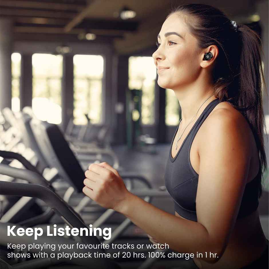 Portronics Harmonics Twins S3 Smart TWS Earbuds with 20 Hrs Playtime, Bluetooth 5.2, 8mm Drivers, Lightweight Design - Black