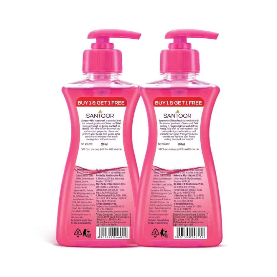 Santoor Mild Gentle Anti-Bacterial Hand Wash With Natural Goodness of Lotus and Tulsi