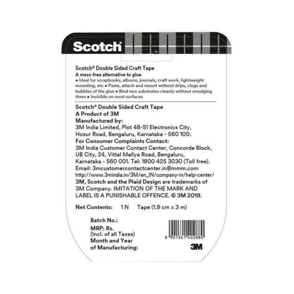 Scotch 3M Double Sided Tape - Foam, Acrylic Transparent Tape | 19 mm x 3 m