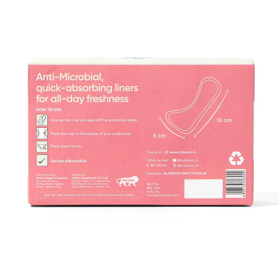 Bloom By Bold Care Panty Liners | Anti-Bacterial Daily Protection & Discharge