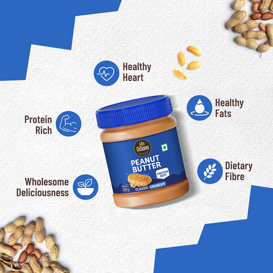 Disano Peanut Butter - Crunchy, 26% Protein, No Trans Fat & Preservatives