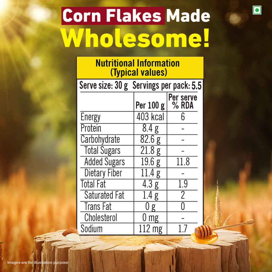 Tata Soulfull Corn Flakes, Honey & Almonds, Crunchy Corn & Millets, Baked Not Fried, High Fiber