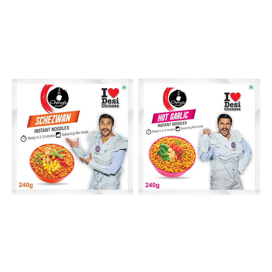 Ching's Secret Hot Garlic Instant Noodles (240 g) & Ching's Secret Schezwan Instant Noodles (240 g) Combo