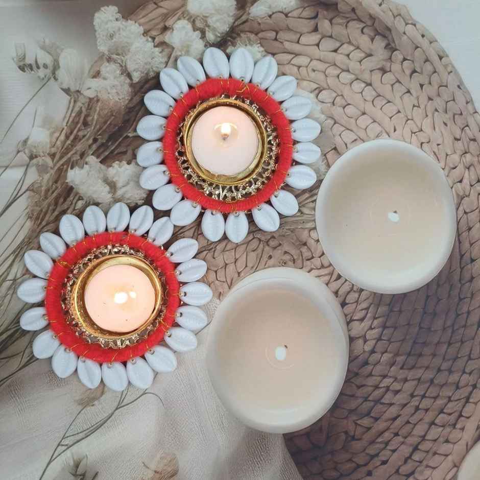 Decorative Cowrie Shell T Light Candle | Iron | Multicolour | Gullak