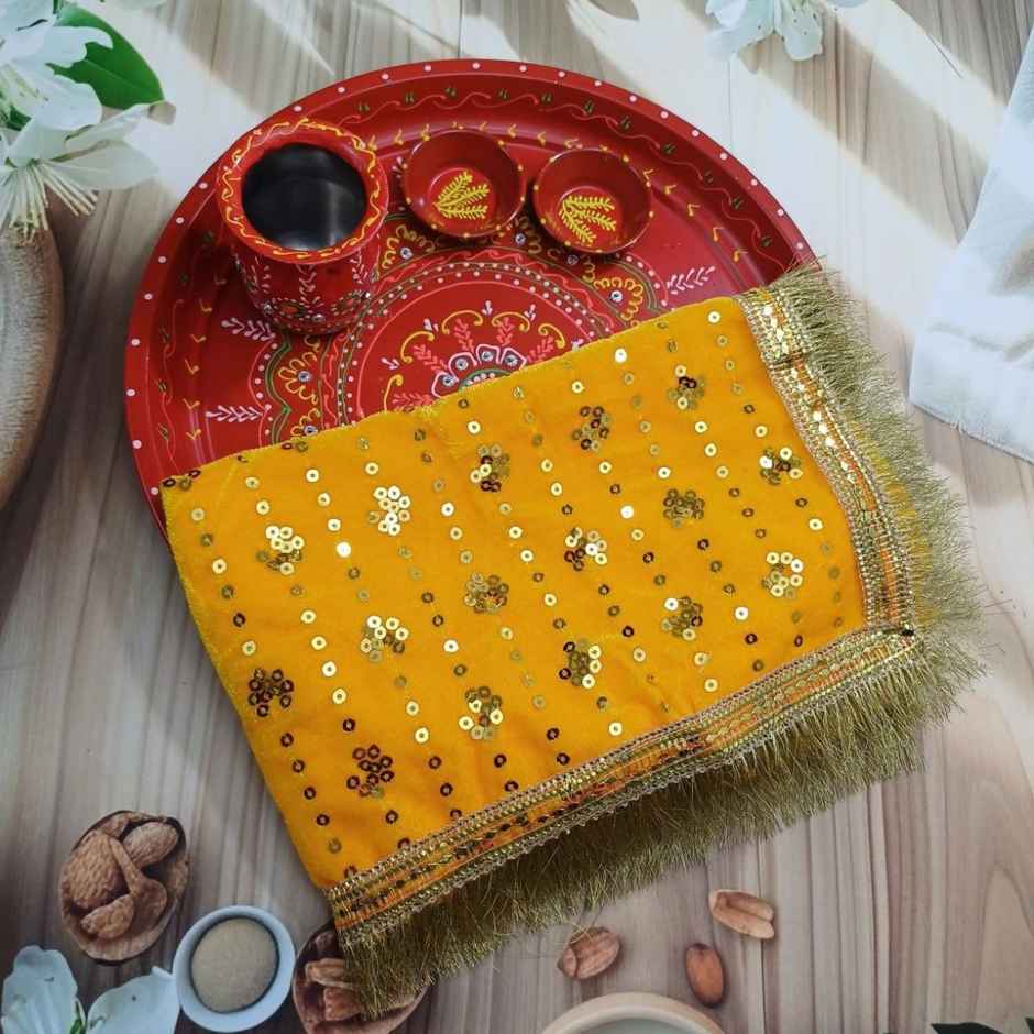 Mata Ki Chunri | Velvet | Yellow | 13 x 21 inch | Gullak