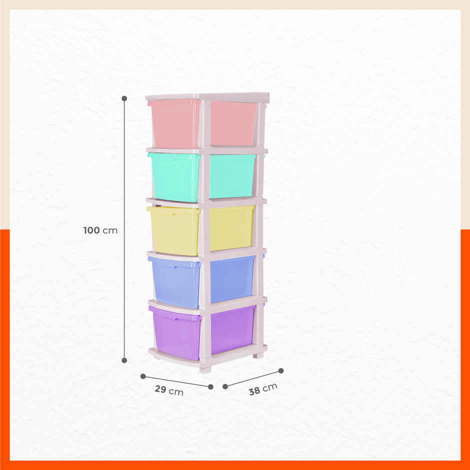 Bathla Modular Storage for Home,Kitchen & Office - STOMO with Trolley Wheels | Multicolour - Pastel