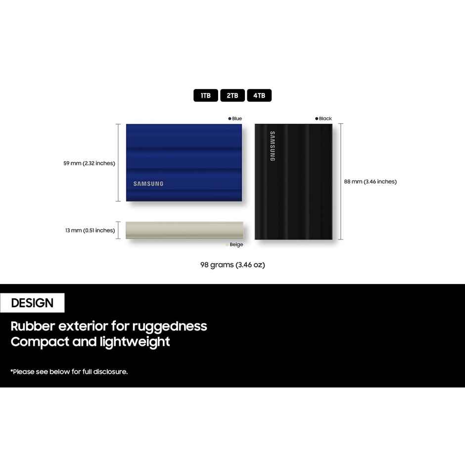 Samsung T7 Shield 1TB External Portable SSD | Black | MU-PE1T0S