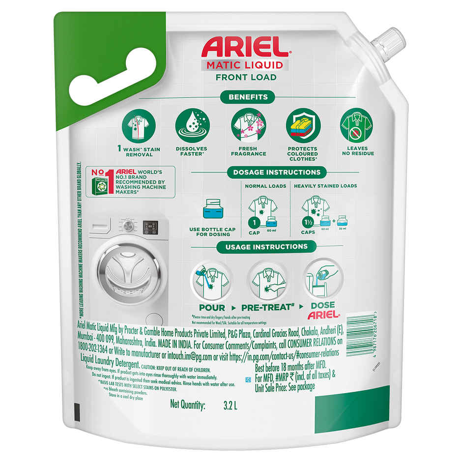 Ariel Stain Removal Front Load Washing Machine Detergent Liquid