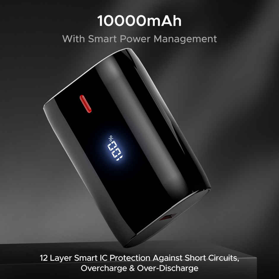 boAt Energyshroom PB300 Air 10000 Mah 22.5W USB Type C Pocket Size Wired Power Bank with Compact & Lightweight Design,LED Battery Display,12 Layer Smart IC Protection & Smart Power Management - Carbon Black