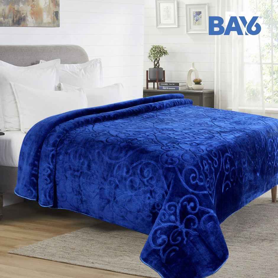 BAY6 Supersoft Luxury Embossed Lightweight Mink Double Bed Blanket | 220 x 230 cm | Dark Blue
