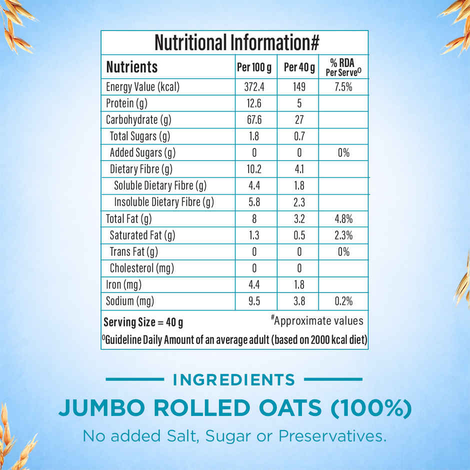 Bagrry's Rolled Oats Jar High Fibre Premium Rolled Oats Protein Rich Breakfast Cereal Wholegrain Breakfast Combo
