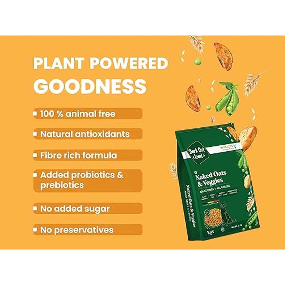 Bark Out Loud 100% Veg Dog Food Naked Oats & Veggies - Vegan | Medium Large Breed