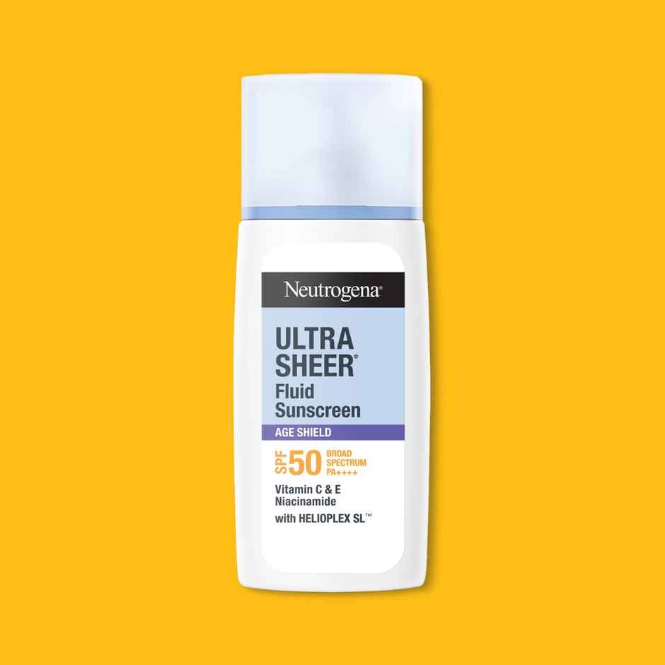 Neutrogena Ultra Sheer Age Shield Fluid Face Sunscreen SPF50+ PA++++ Hyaluronic Acid, Niacinamide Oily Skin