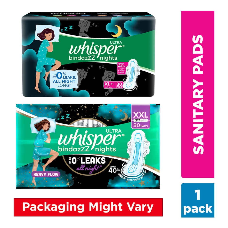 Whisper Bindazzz Nights Sanitary Pads | XXL | 30 pcs