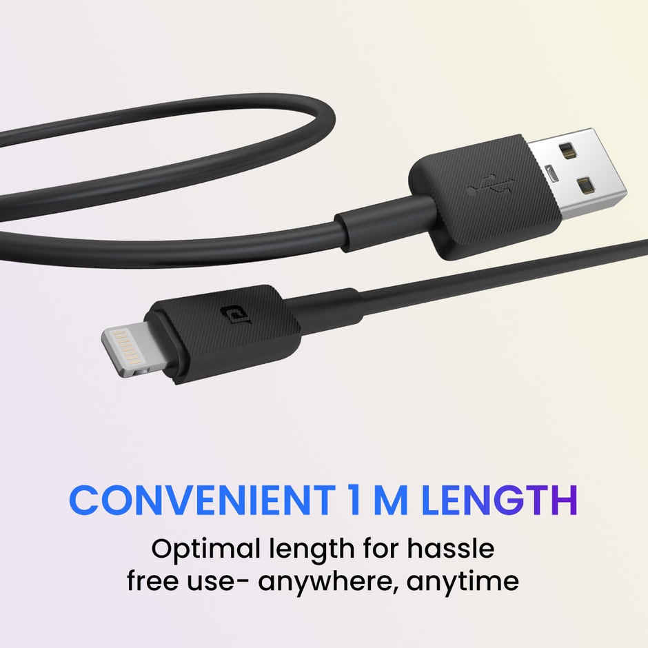 Portronics Konnect Link USB to 8PIN Fast Charging Cable with iOS Compatibility, 3.0A Output(Black)