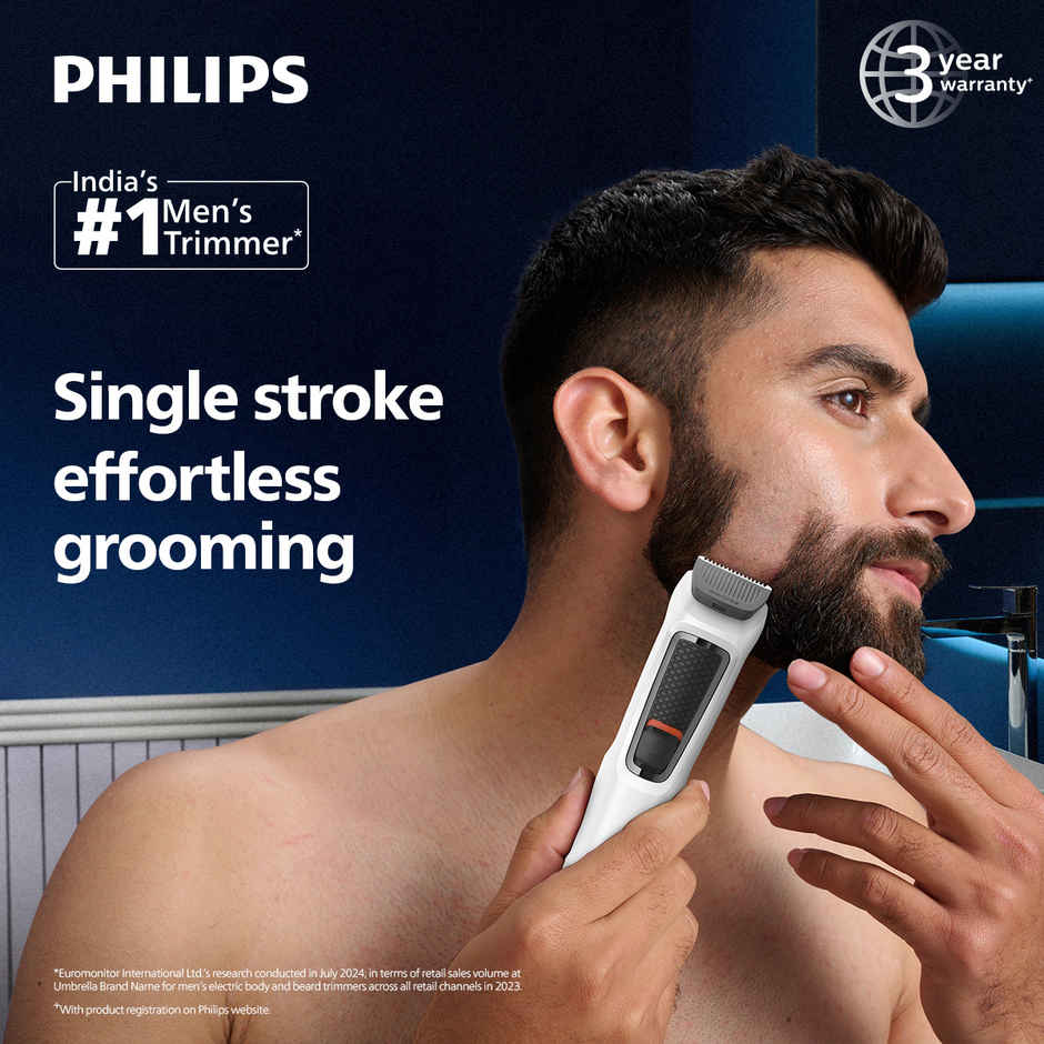 Philips India's No.1 Men's Trimmer | 7-in-1 Kit | Self Sharpening Blades | Single Stroke Grooming | MG3721/65