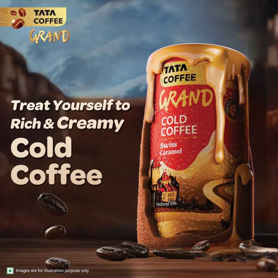 Tata Coffee Grand Ready To Drink Cold Coffee, Swiss Caramel, Rich & Creamy, Flavoured Milk | Can