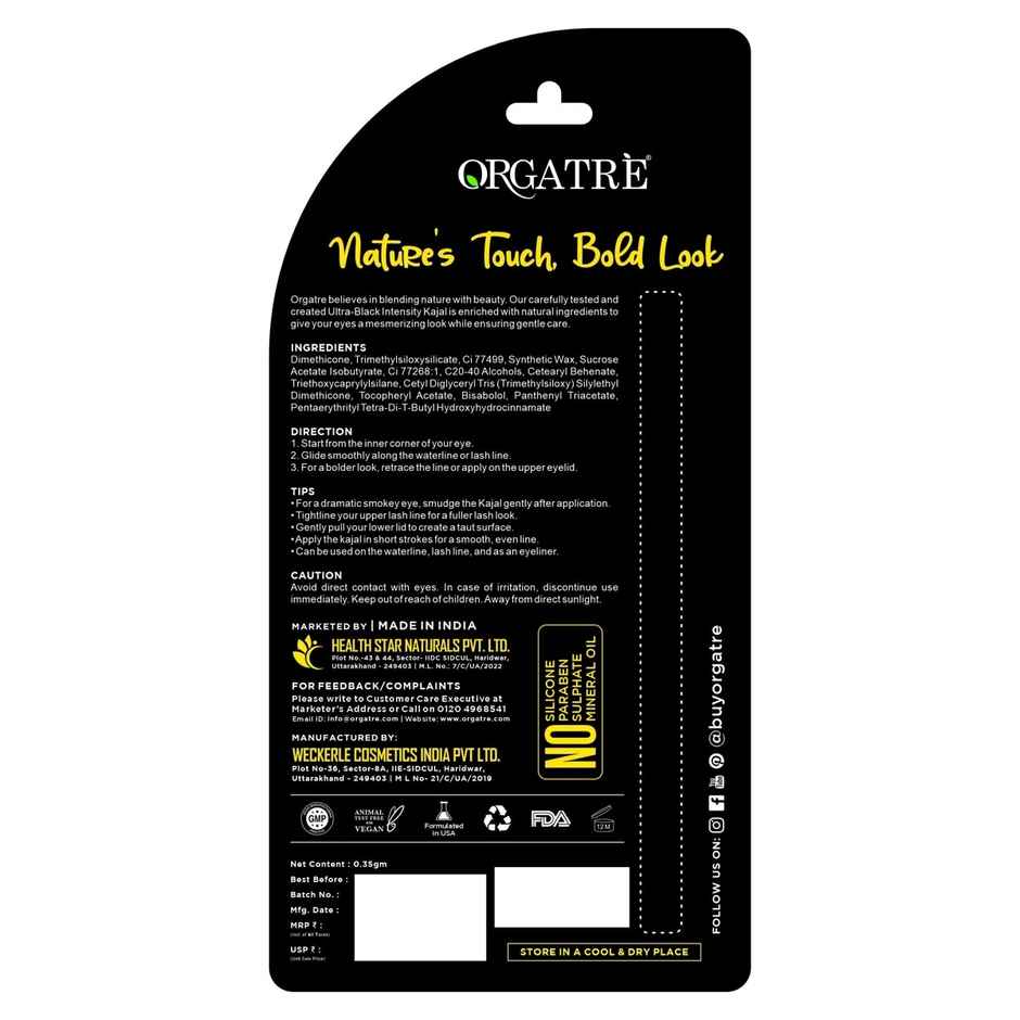 Orgatre Boldgaze Eye Kajal 24 Hour Lasting Easy Glide Smudge Proof Water Resistant