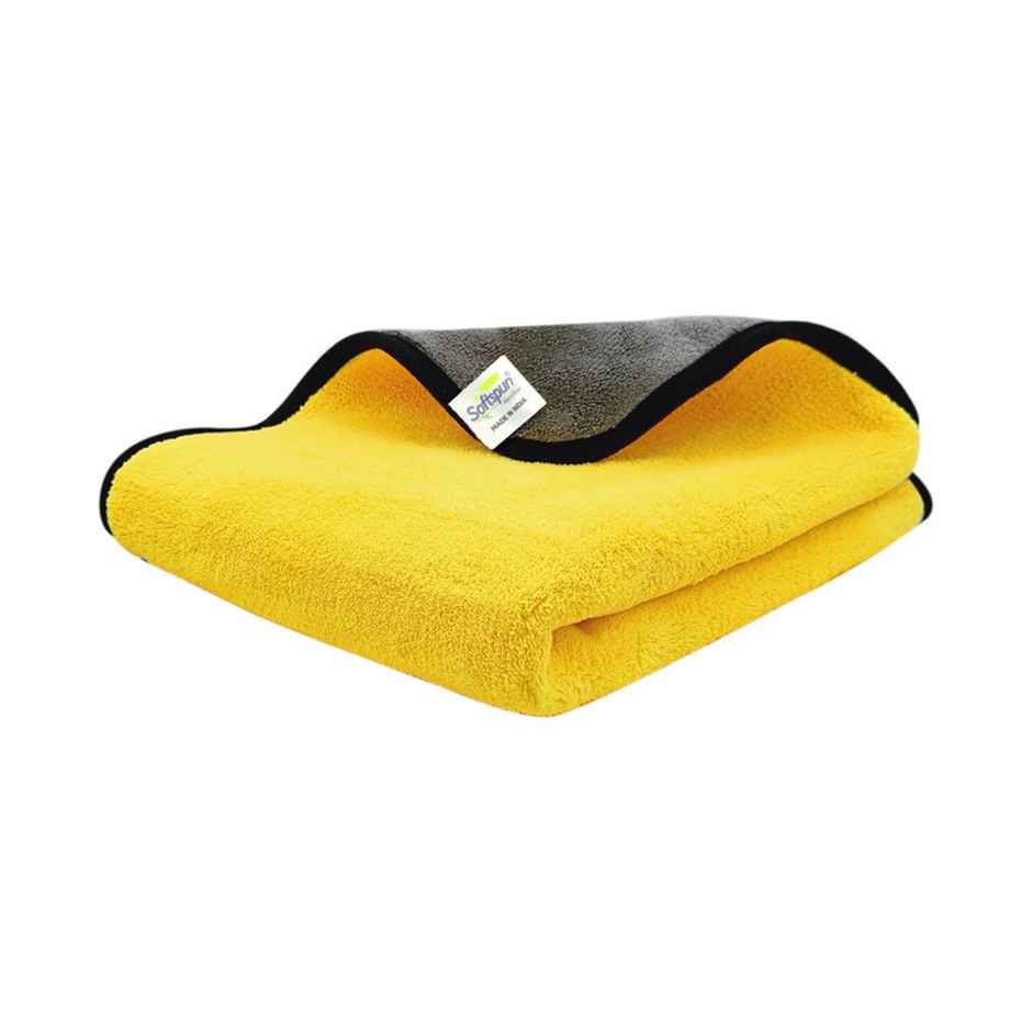 Softspun Microfiber Cleaning Cloth | 600 GSM, 40x60cm, 1pc, Yellow | Grey