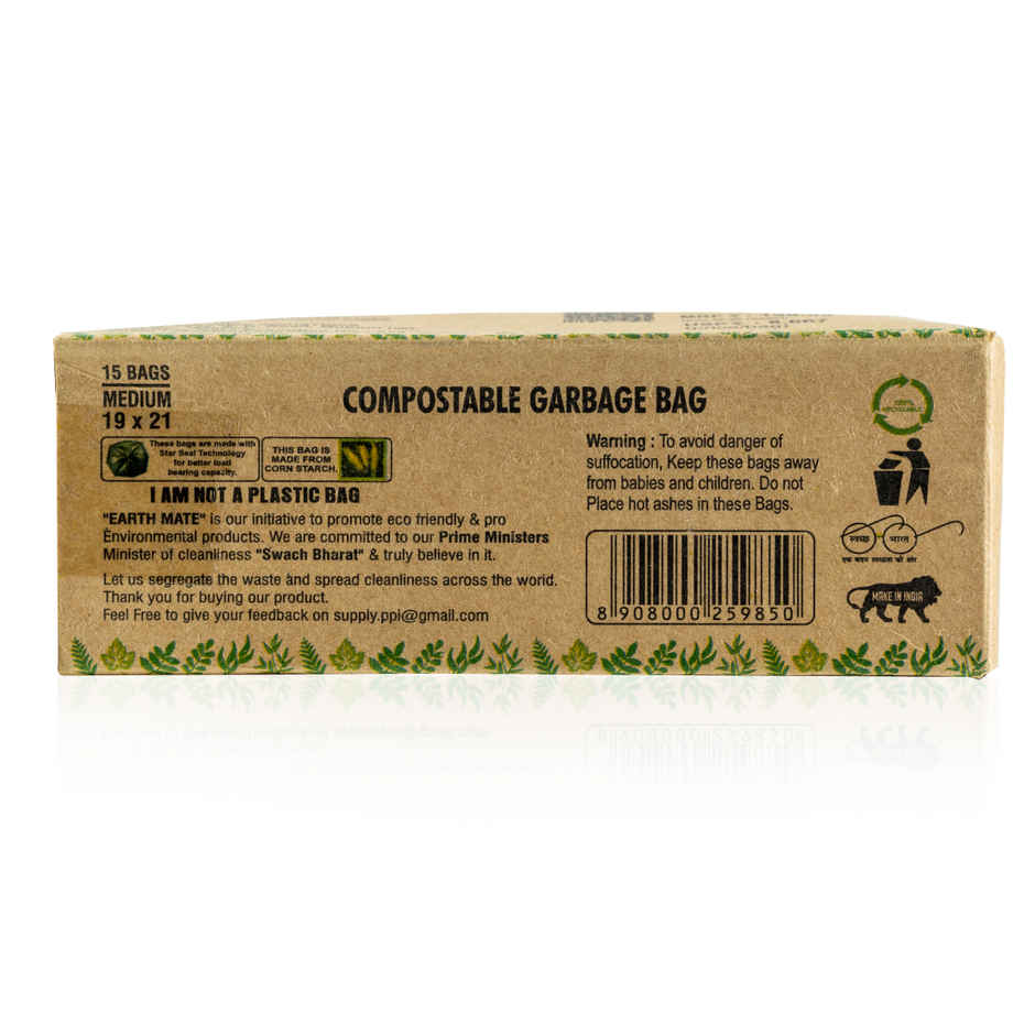 Earthmate Green Leaf Compostable Garbage Bags - Green Medium | 19 x 21 Inch