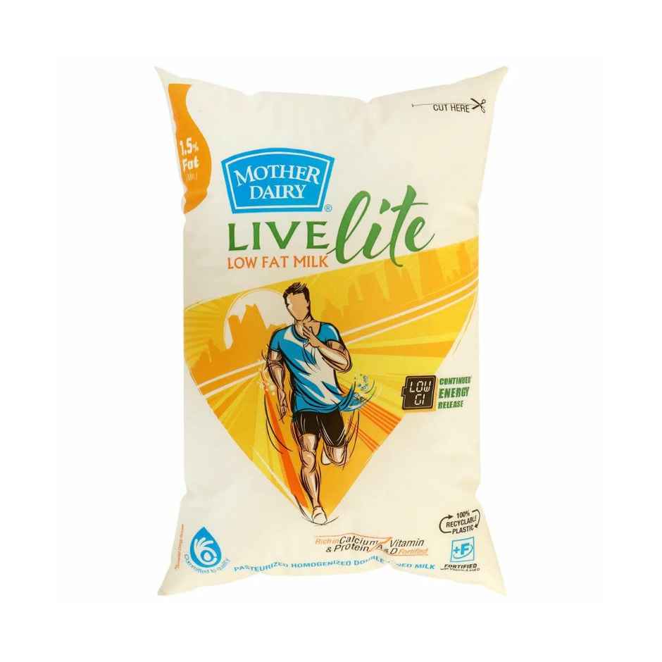 Mother Dairy Double Toned Live Lite Fresh Milk | Pouch