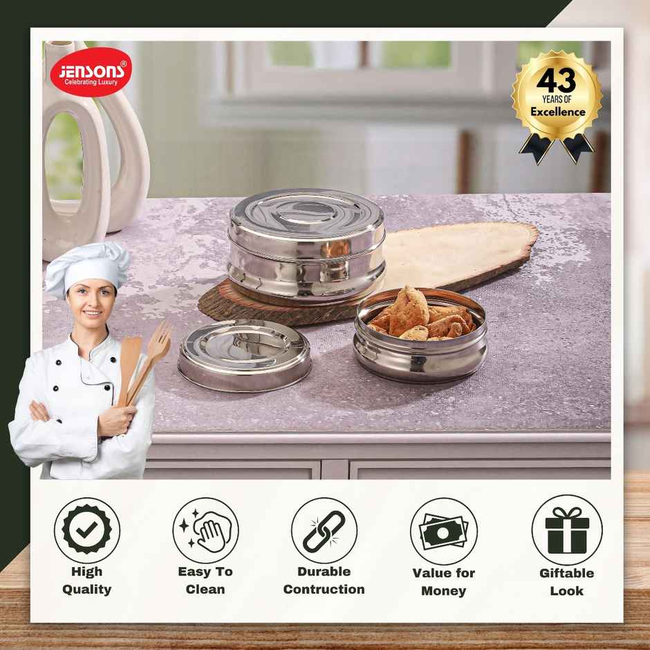 Jensons Stainless Steel Belly Shape Poori Dabba 10 Inch