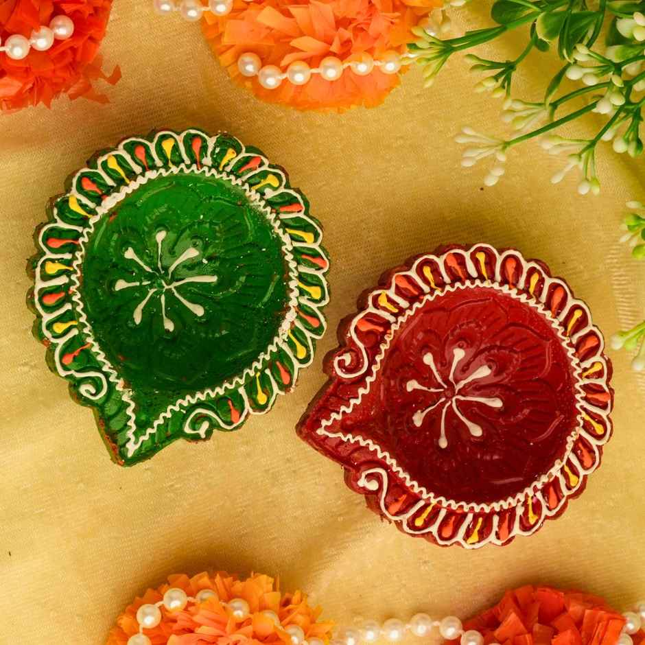 Decorative Clay Diya Bloom | Pack of 4 | Designer Diya | Shruti Creations