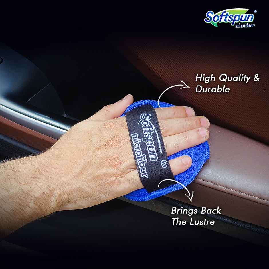 Softspun Microfiber Car Cleaning Cloth & Polishing Pads (3 pcs) - Blue | 340 GSM | 12 x12 cm