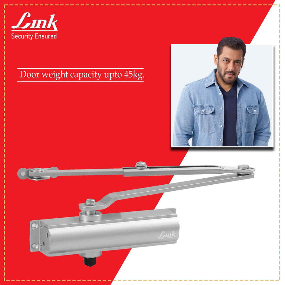 Link Door Closer For Wooden Doors And Aluminum Doors | Door Weight Up To 45 Kg - Silver