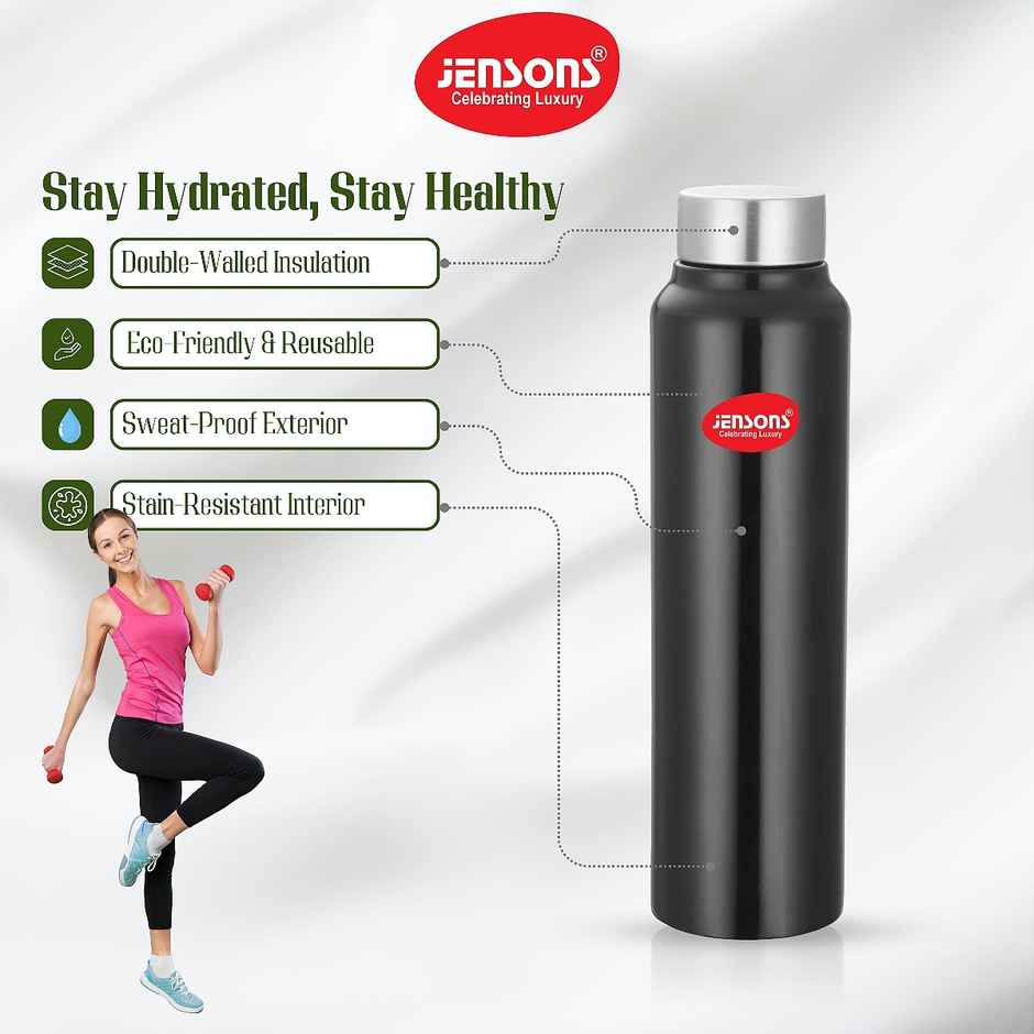 Jensons Stainless Steel Single Wall Classic Bottle | Black | 1 L