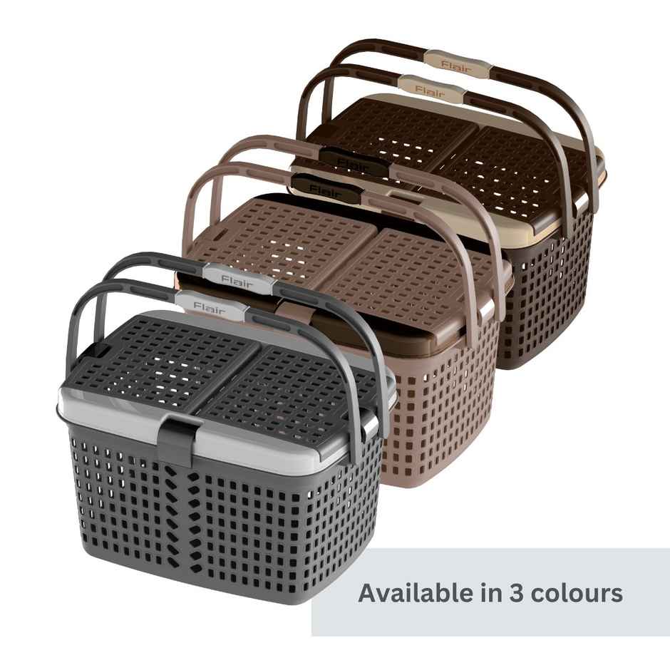Flair Plastic Dual Carrying Basket - Gray, Dual Handle For Easy Transport