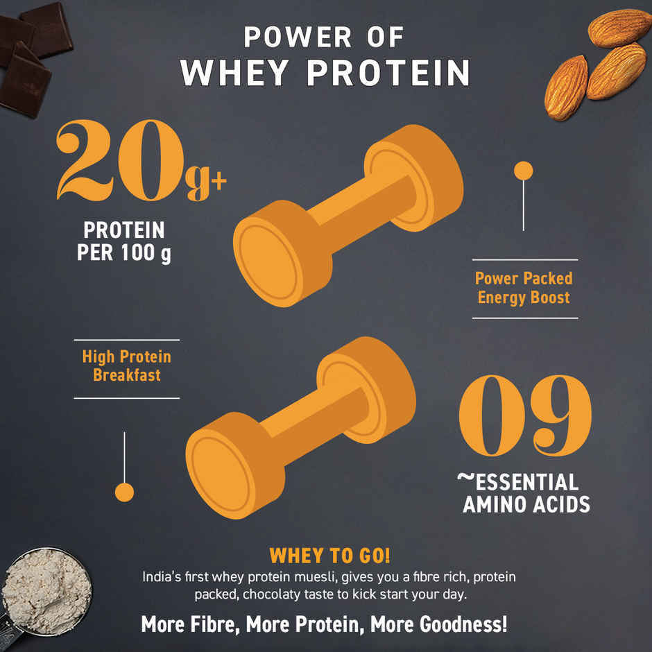 Bagrry's Whey Protein Muesli Protein Per Serve Chocolate Flavour Whole Oats & Californian Almonds