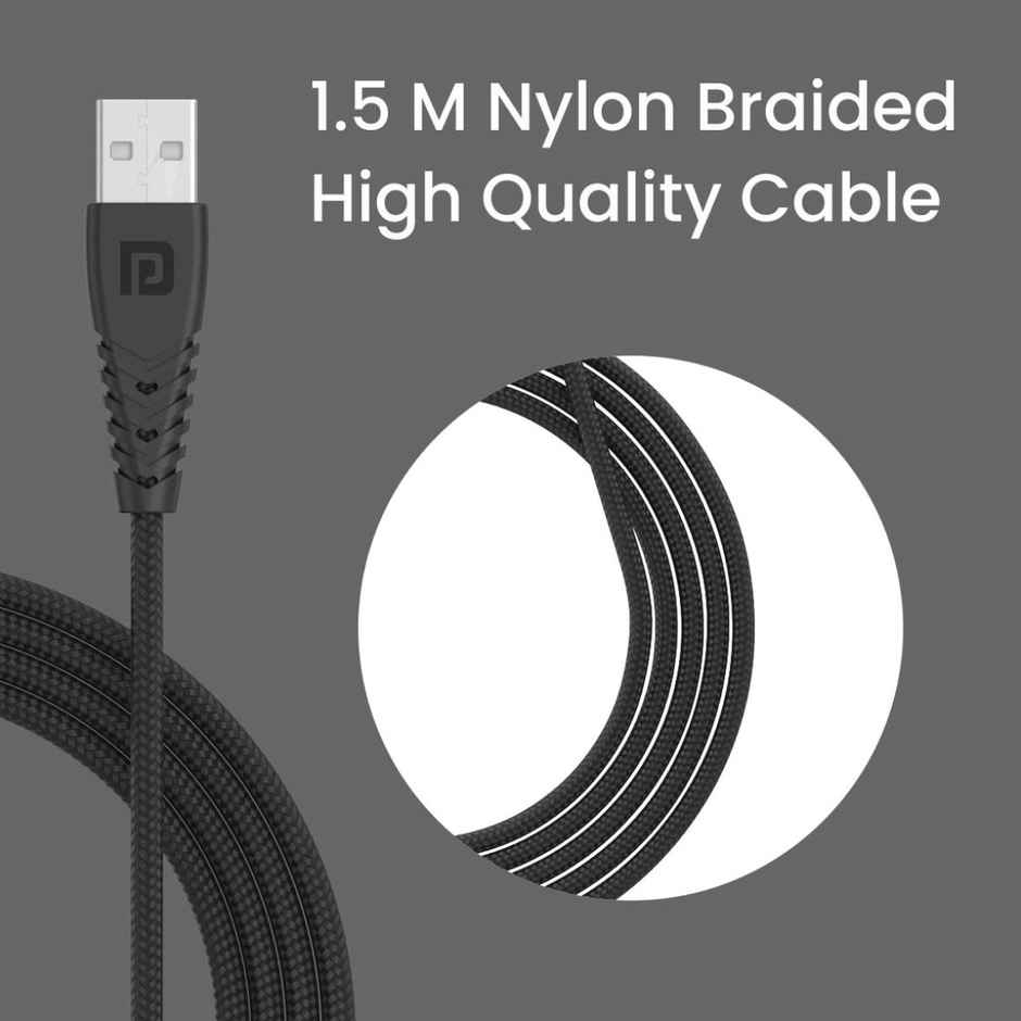 Portronics Konnect A Trio 3-In-1 USB Cable, (Compatible with Smartphones, Laptop, Tablet) - Black