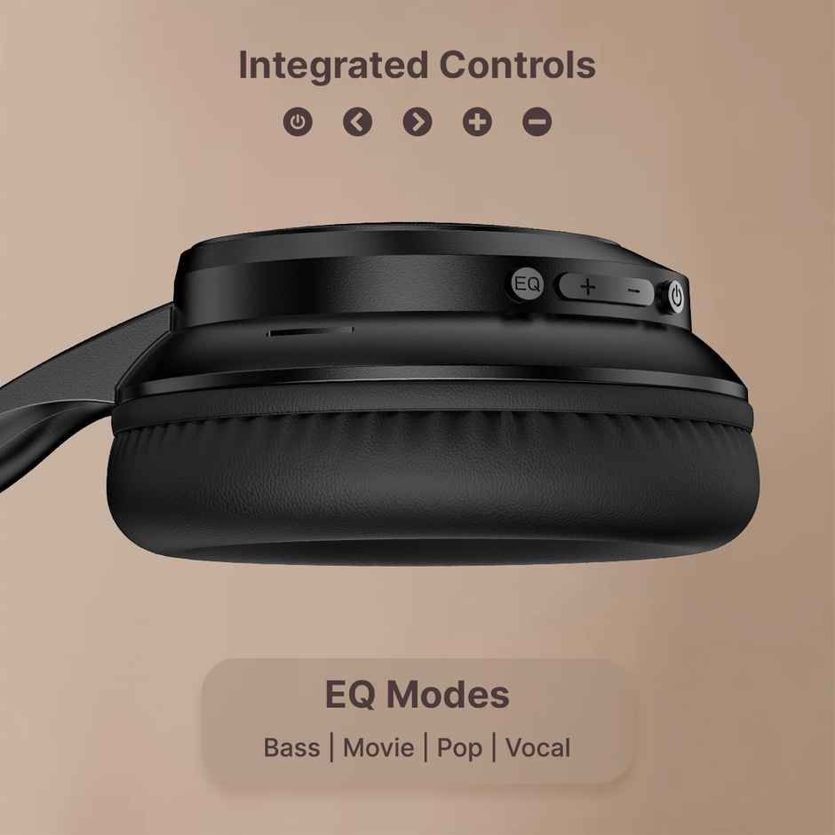pTron Studio Evo Wireless Over-Ear Headphones With 70H Playtime | Deep Bass - Black