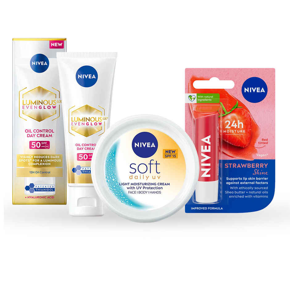 Nivea Concert Glow Kit | Lip Balm Strawberry | Oil Control Day Cream | Uv Moisturising Cream