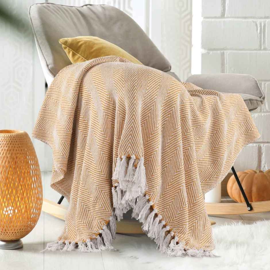 Sashaa World Spring-Hued Chevron Throw- Yellow