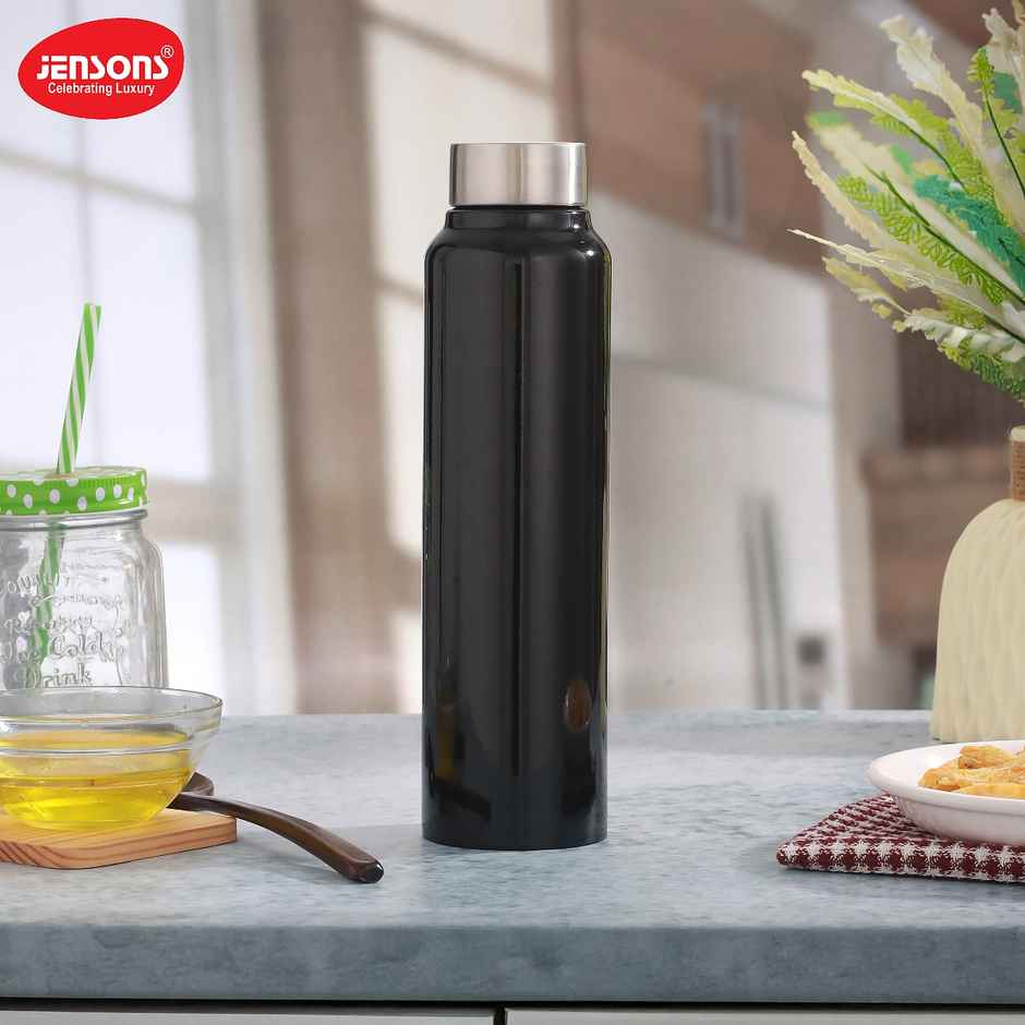 Jensons Stainless Steel Single Wall Classic Bottle | Black | 1 L