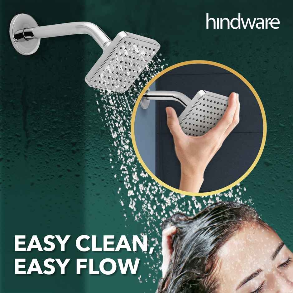 Hindware 100 mm ABS Easy Clean Rain Shower with 225 mm Arm - Square Head