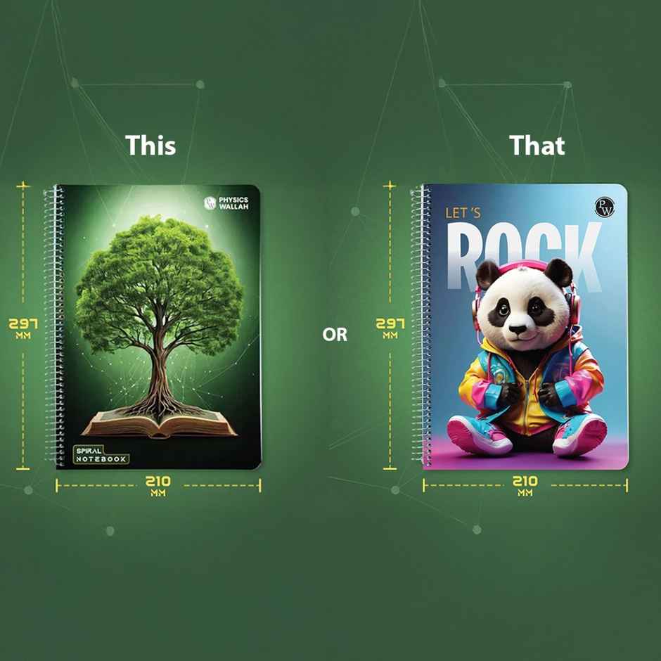 Physics Wallah A4 Size 300 Pages Spiral Binding Notebook | Ruled | Print may vary