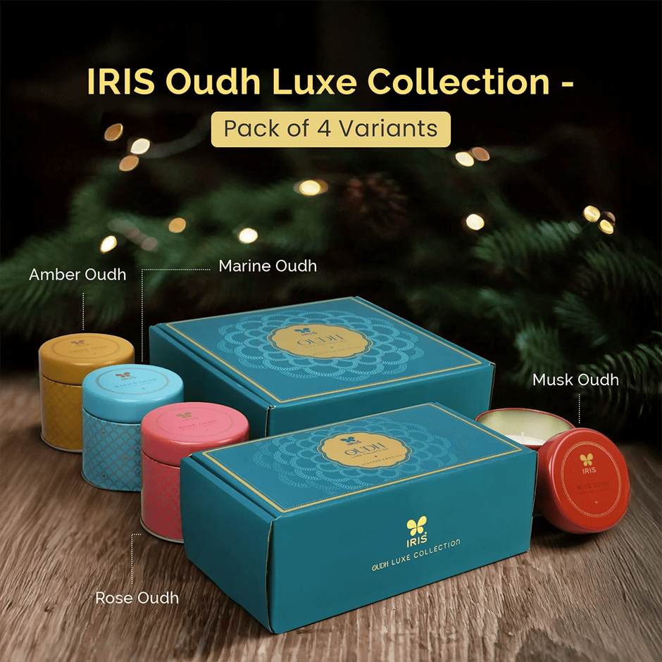 IRIS Oudh Aroma Tin Candles Luxe Collection | Assorted Gift Set