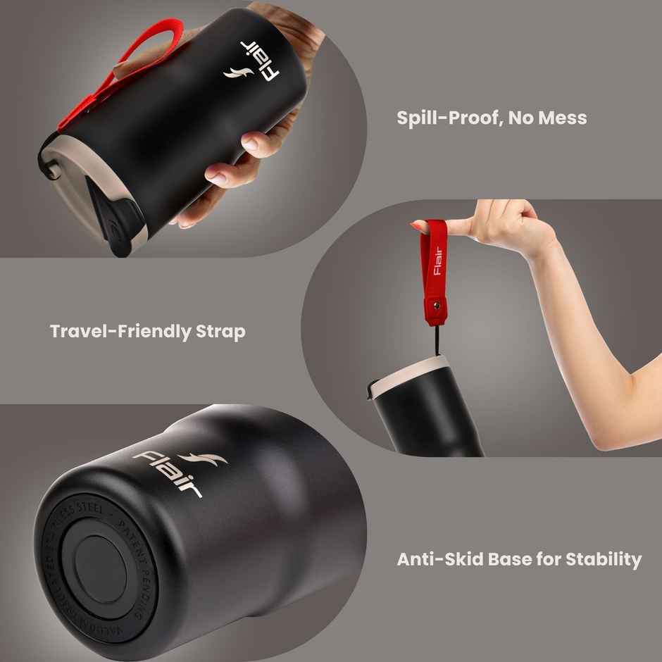 Flair Brew Mug Vacuum Insulated Steel Bottle | 480 ml,Black, 9 Hours Hot And 15 Hours