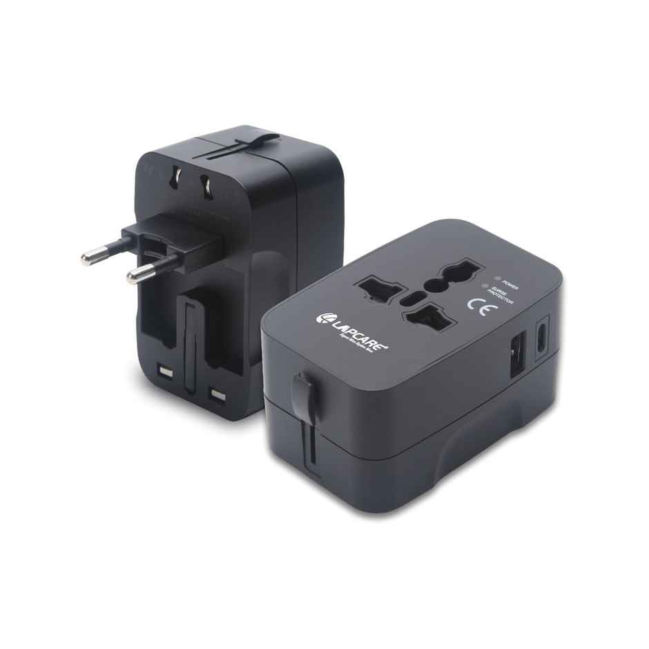 Lapcare Universal Travel Adapter | 1 Power Socket | 1 USB & 1 Type-C Ports | Fast Charging
