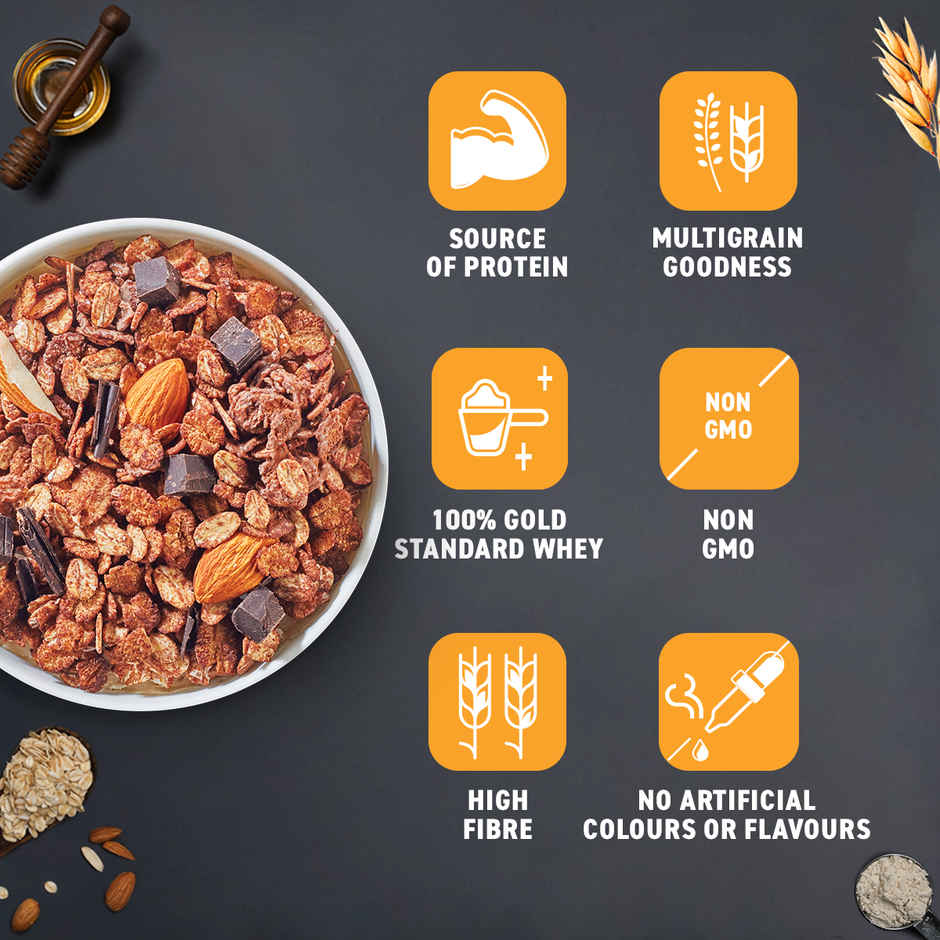 Bagrry's Whey Protein Muesli Protein Per Serve Chocolate Flavour Whole Oats & Californian Almonds