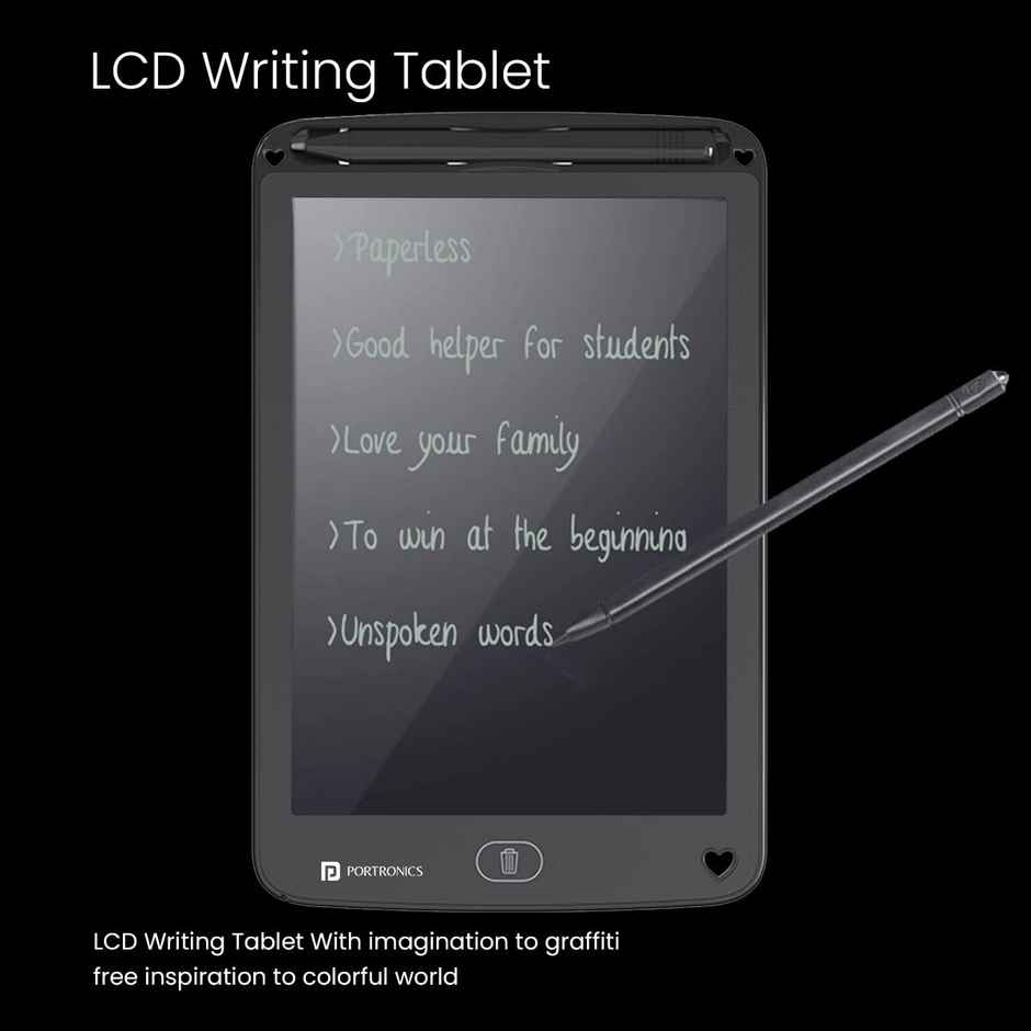 Portronics Ruffpad 12E Re-Writable LCD Writing Pad with 30.4cm (12 inch) Writing Area, India's First Notepad to Save and Share Your Child's First creatives via Ruffpad app on Your Smartphone - Black