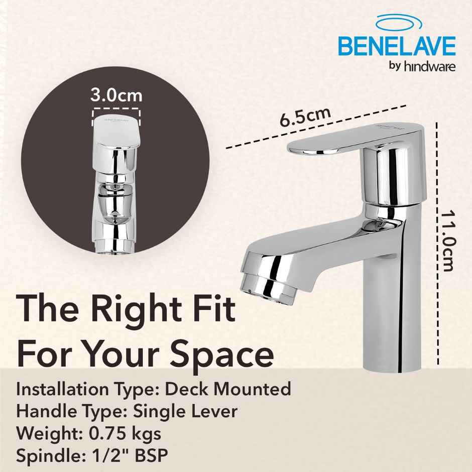 Benelave By Hindware Volga Brass Wash Basin Tap For Bathroom | Single Lever Cold-Only
