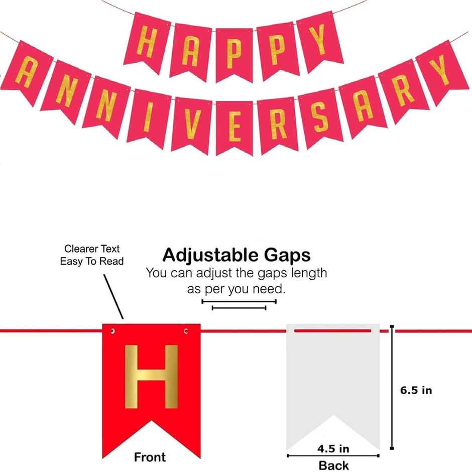 Happy Anniversary Banner | Wedding Marriage Anniversary Party Decor | Red | Hemito